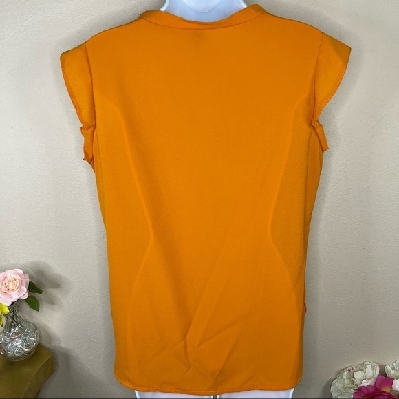 8/10 Shein Orange Pumpkin Short Sleeve Blouse V Neck Top - Picture 6 of 8